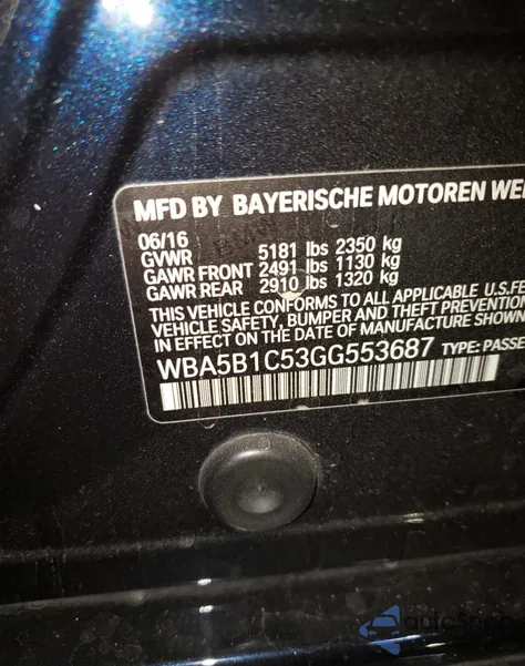 2016 BMW 535 I z USA, uszkodzony, nr VIN WBA5B1C53GG553687
